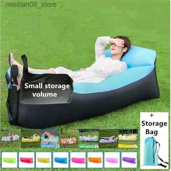 Portable inflatable air sofa for outdoor use, compact storage, ideal for hiking, picnics, and camping