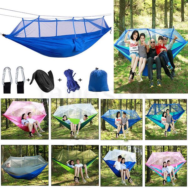 Portable outdoor hammock with mosquito net, high-strength camping swing bed 260x140cm