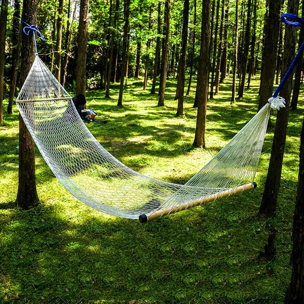 Portable single-person nylon hammock for outdoor relaxation, travel, and camping