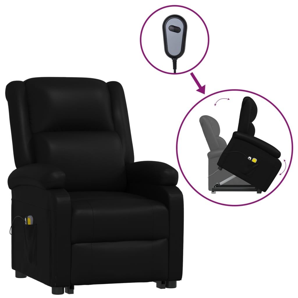 Power Lift Massage Recliner Black Faux Leather