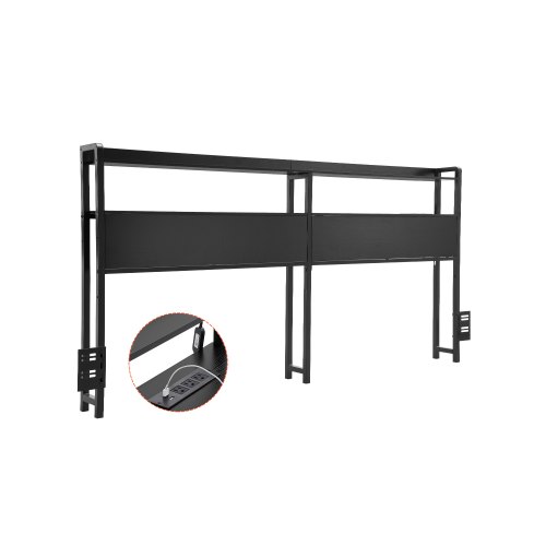 Queen-size freestanding headboard with adjustable height, 2 storage shelves, charging station, and LED lighting