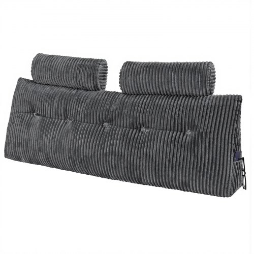 Queen-sized wedge headboard pillow featuring two side pockets and headrests, with a washable flannel cover for reading comfort