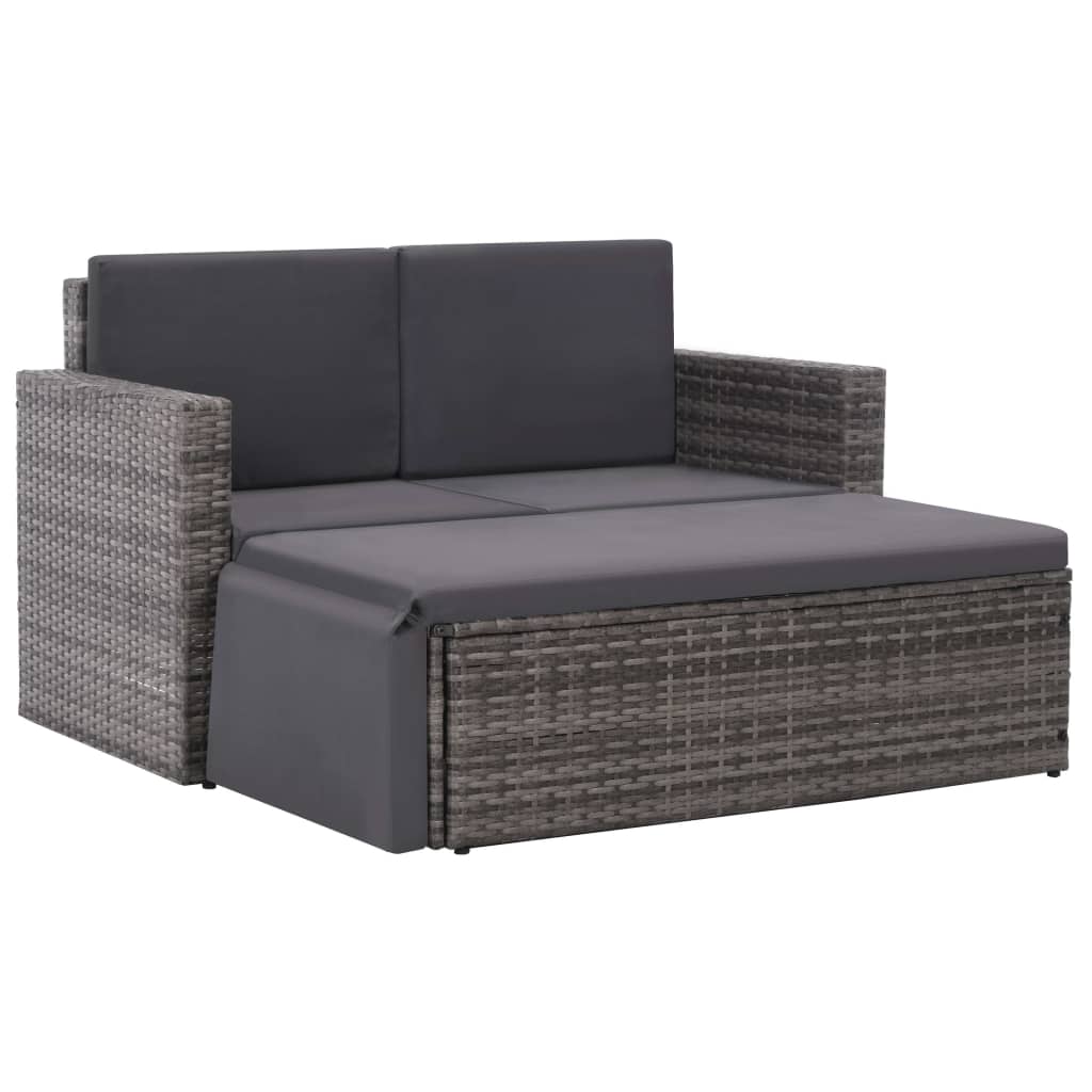 Rattan Sofa Set Grey and Dark Grey Poly Rattan and Polyester Medium