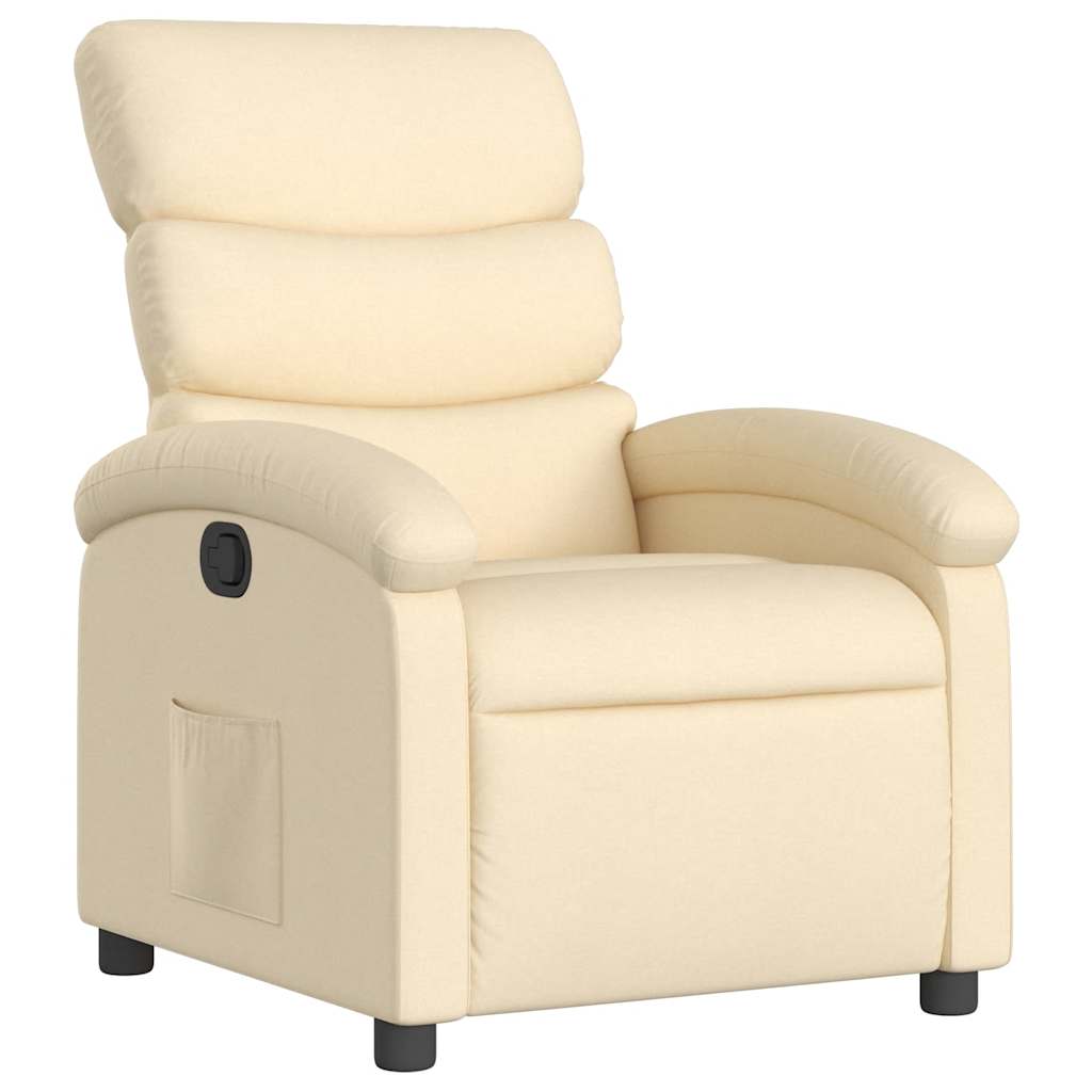 Recliner Chair Cream Fabric (100% polyester), metal, plywood