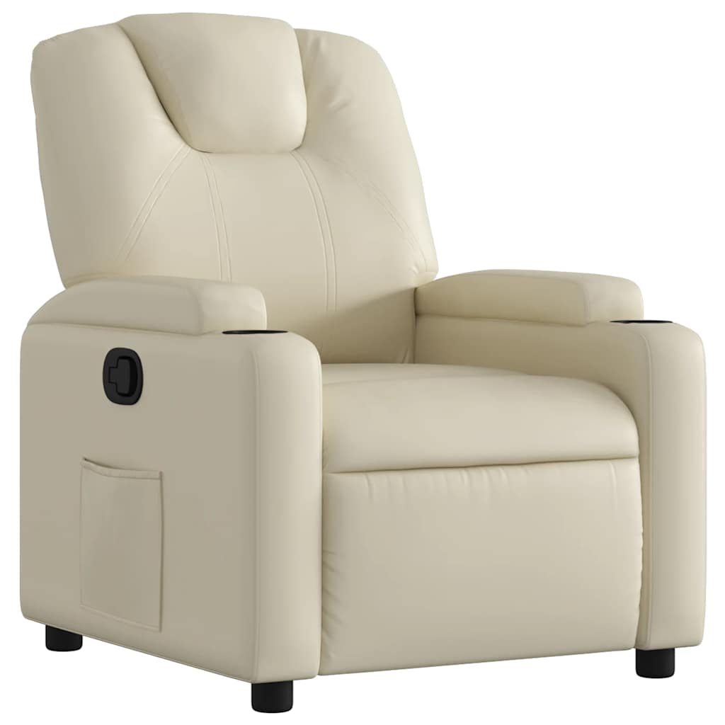 Recliner Chair Cream Faux leather, metal, plywood, foam, pp fiber
