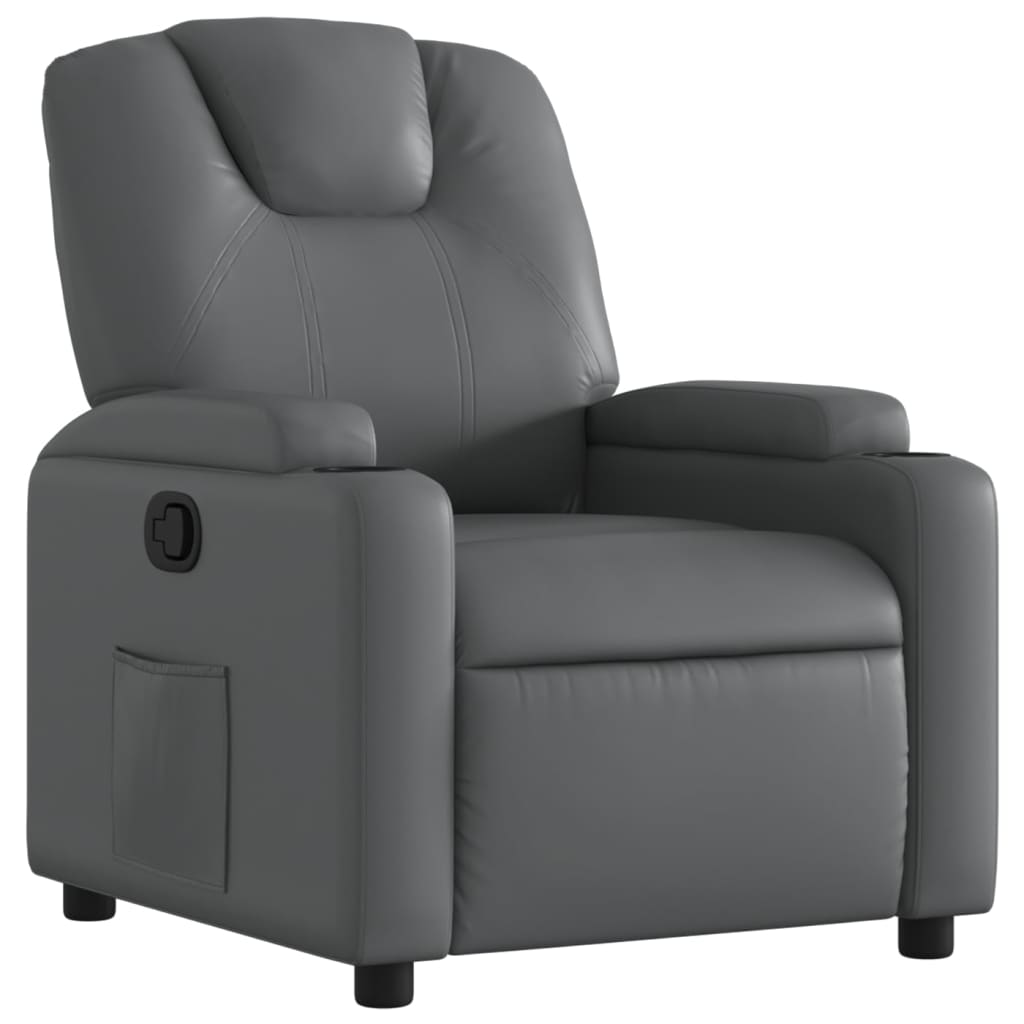 Recliner Chair Grey Faux leather, metal, plywood Single