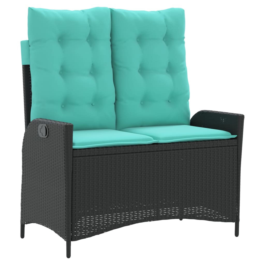 Reclining Garden Bench Black PE rattan 2-seater