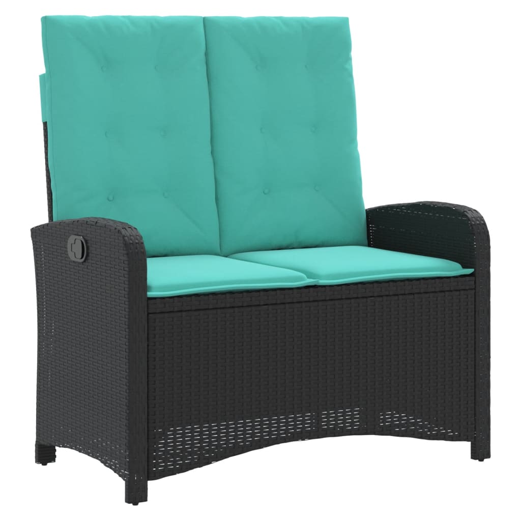 Reclining Garden Bench Black PE Rattan 2-seater