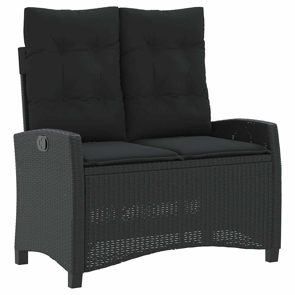 Reclining Garden Bench Black Poly Rattan 2-seater