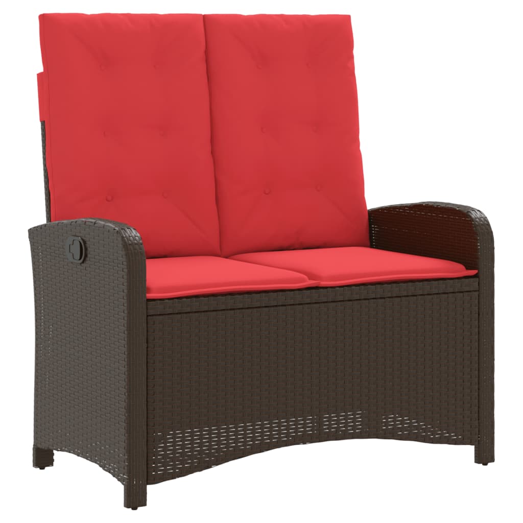 Reclining Garden Bench Brown Poly Rattan 2-seater