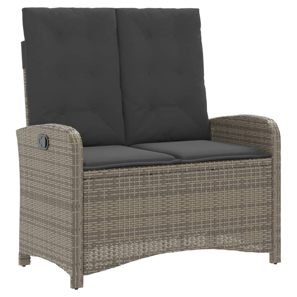 Reclining Garden Bench Grey PE rattan 2-seater