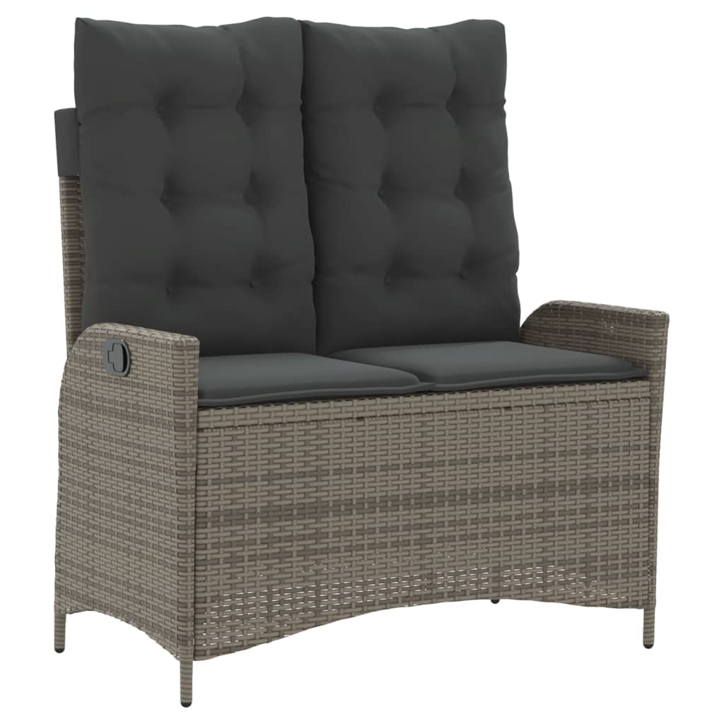 Reclining Garden Bench Grey PE Rattan and Steel Standard