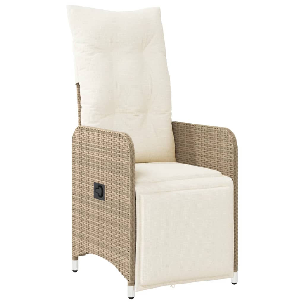 Reclining Garden Chair Beige PE rattan, Powder-coated steel