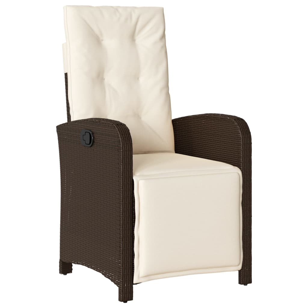 Reclining Garden Chair Brown PE Rattan, Powder-Coated Steel