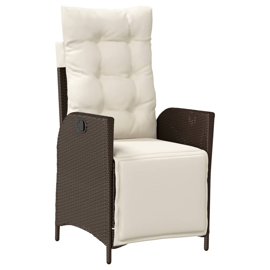 Reclining Garden Chair Brown with cream white cushions PE rattan