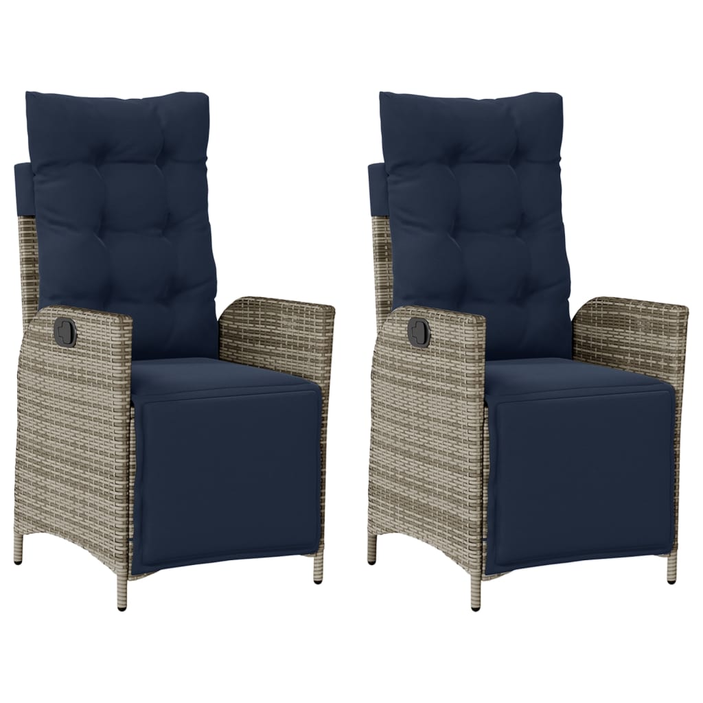 Reclining Garden Chair Grey PE Rattan, Powder-Coated Steel, Polyester
