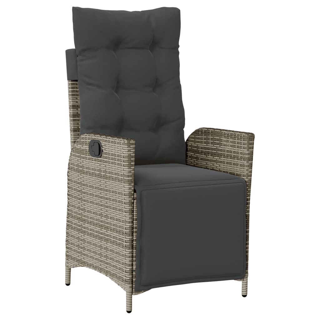 Reclining Garden Chair Grey PE rattan, powder-coated steel, polyester