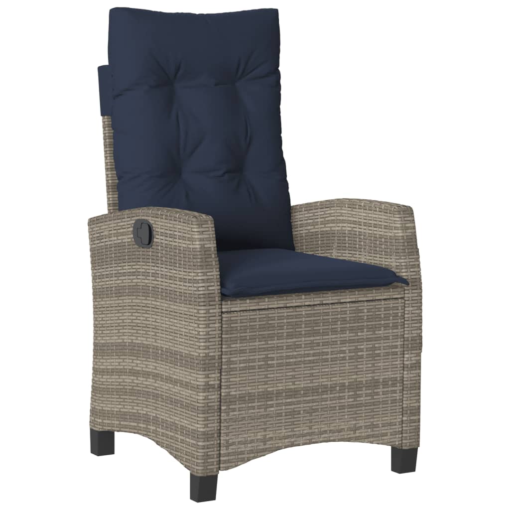 Reclining Garden Chair Grey PE Rattan Standard