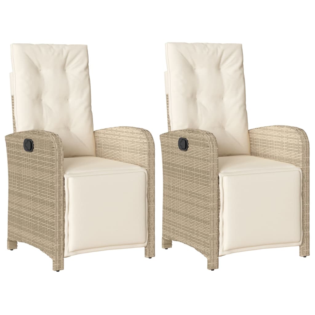 Reclining Garden Chair Set of 2 Beige and Cream White