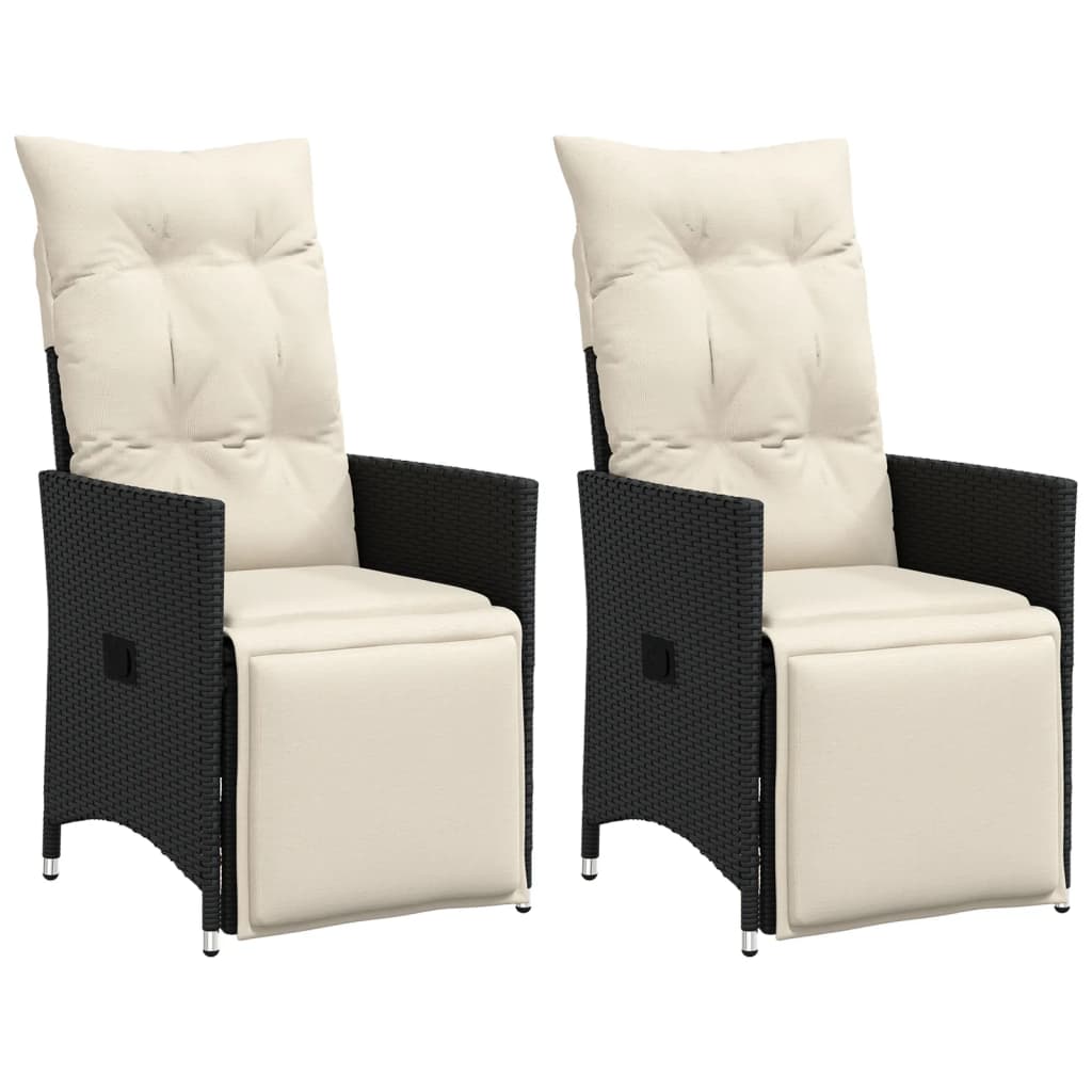 Reclining Garden Chair Set of 2 Black PE Rattan Standard