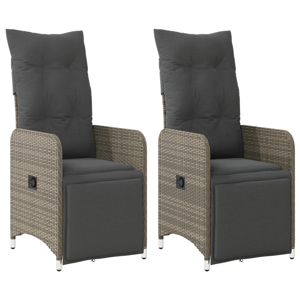 Reclining Garden Chair Set of 2 Grey PE rattan, powder-coated steel