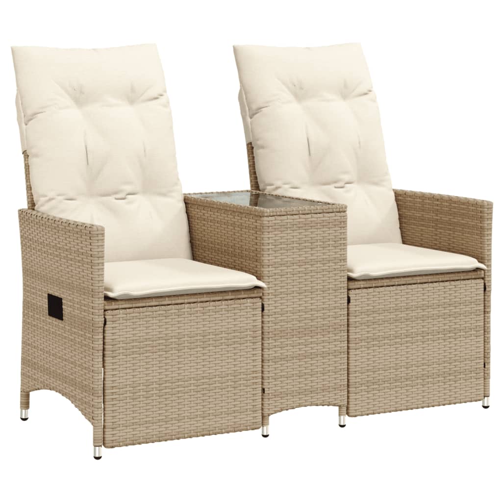 Reclining Garden Sofa Beige PE rattan Two-Seater