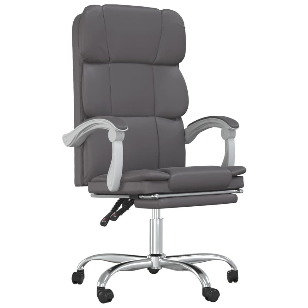 Reclining Office Chair Gray Faux leather Adjustable