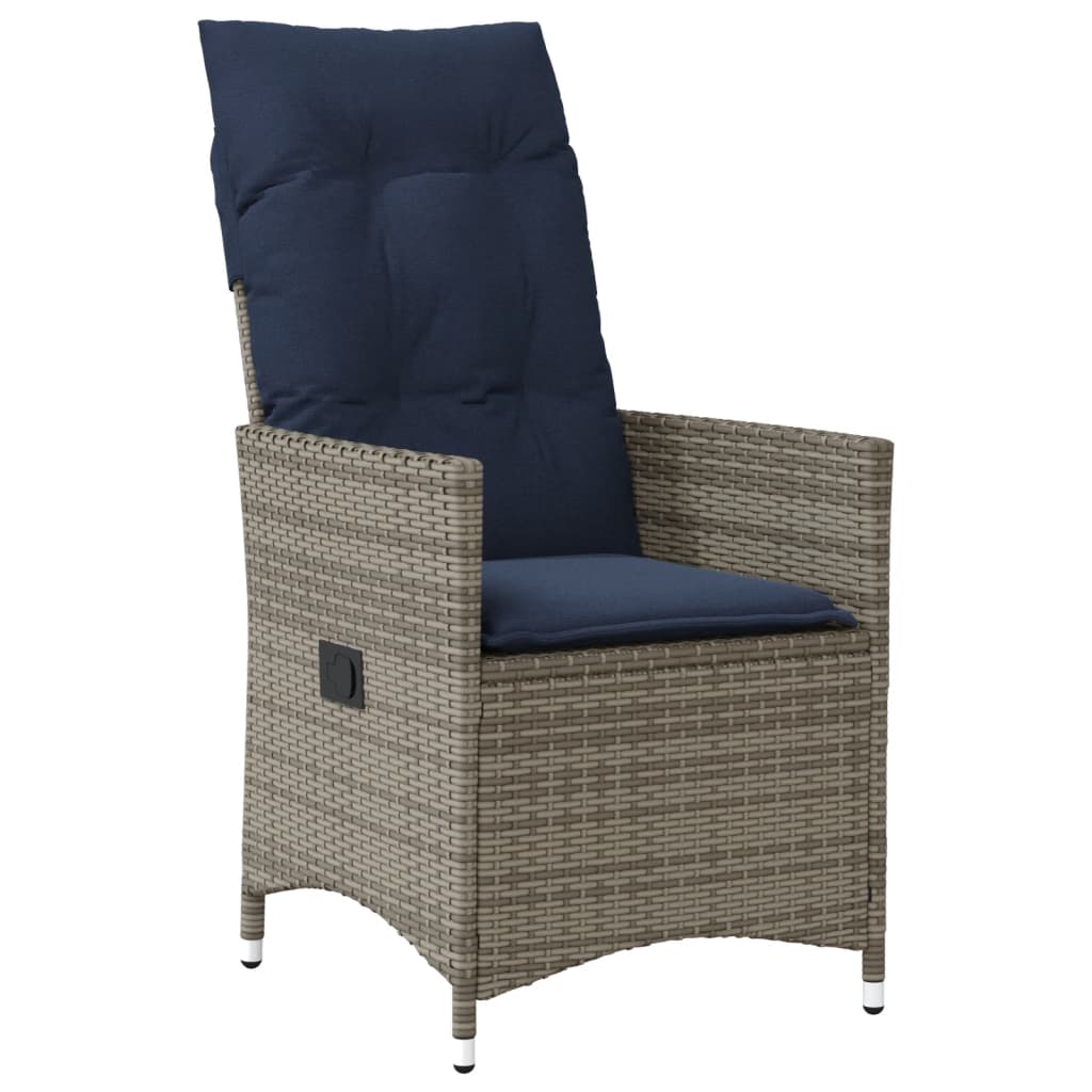 Reclining Patio Chair with Cushions Gray Poly Rattan