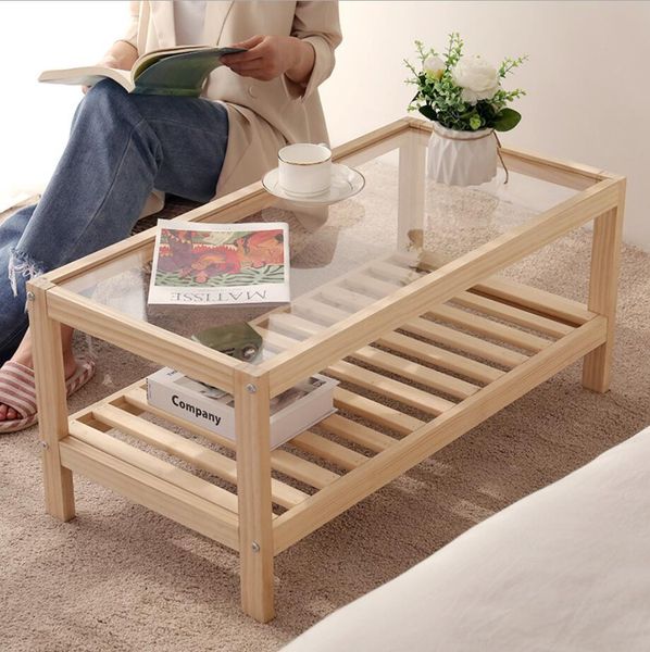 Rectangular wooden tea table for simple living room or bedroom, solid wood compact furniture