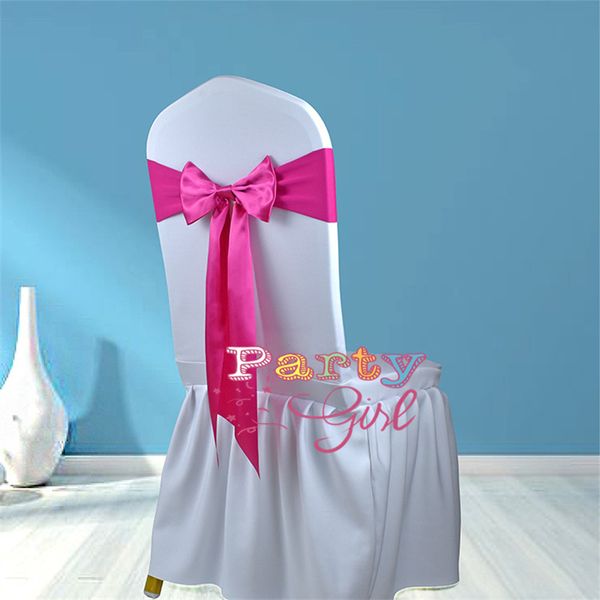 Red satin bow-tied lycra bands for elegant wedding chair decorations