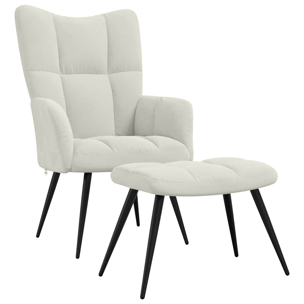 Relaxing Chair With Stool Cream White Velvet (100% polyester), steel