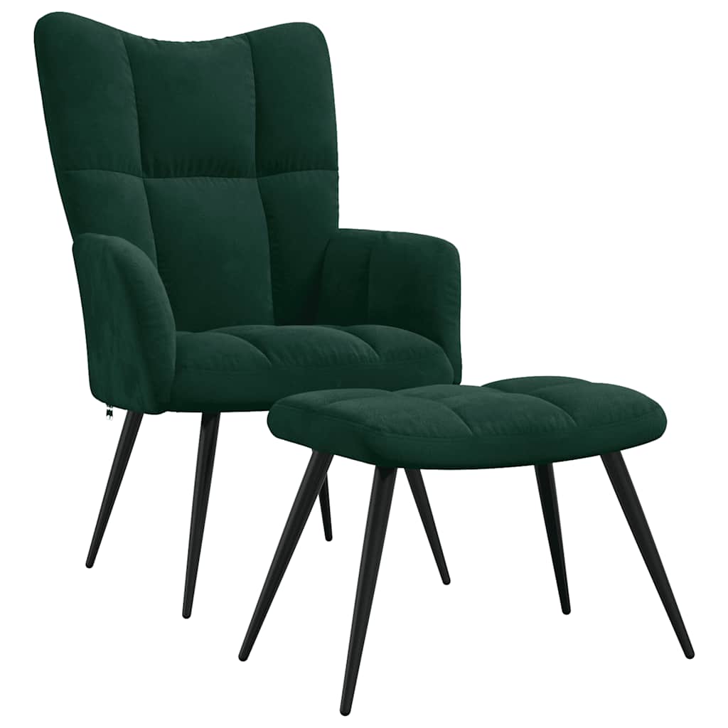 Relaxing Chair With Stool Dark Green Velvet (100% polyester)