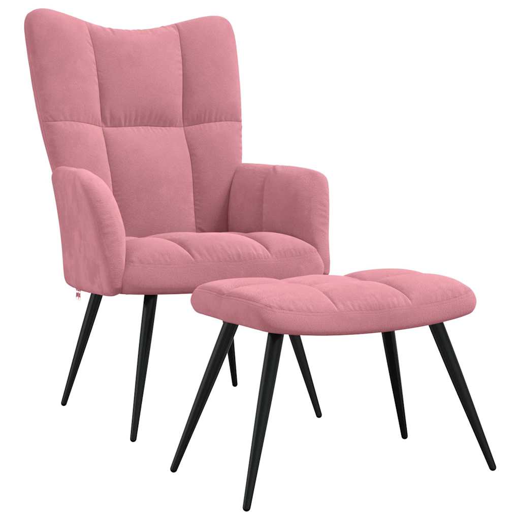 Relaxing Chair With Stool Pink Velvet Medium Stylish Design