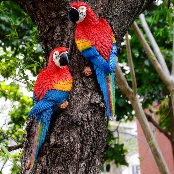 Resin parrot wall sculpture for DIY outdoor garden and home decor