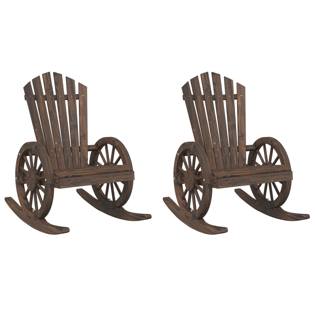 Rocking Adirondack Chair Set of 2 Burnt Look Wood Solid Fir Wood