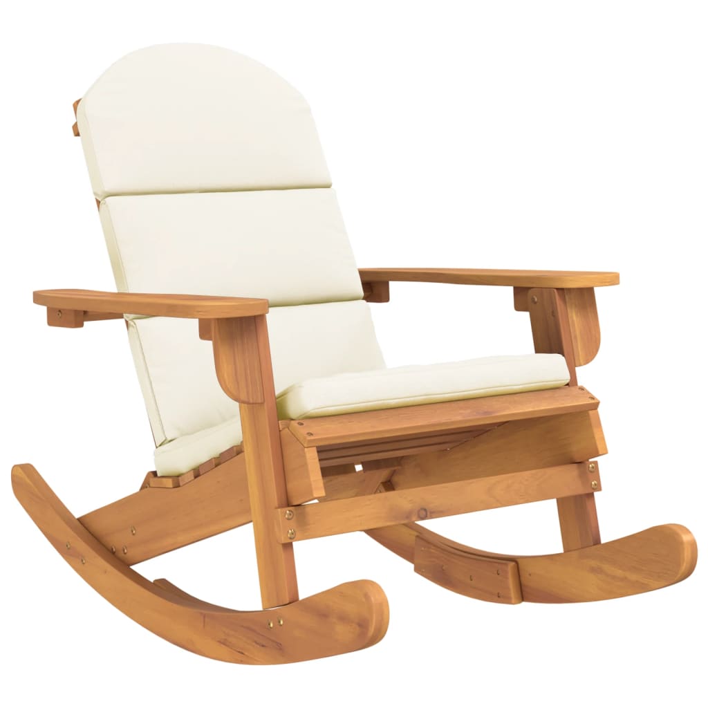 Rocking Chair Natural wood finish, Cream white cushions