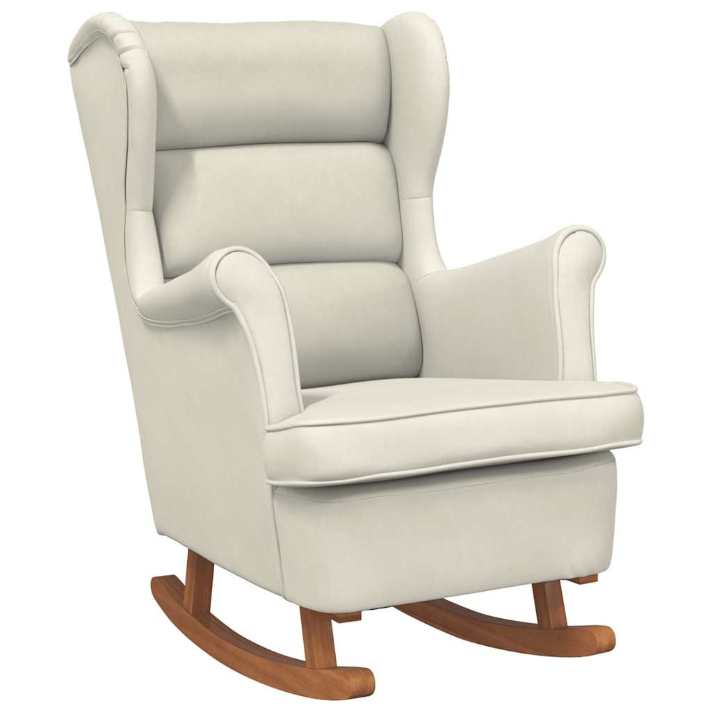 Rocking Chair Wingback Cream Velvet and Solid Wood