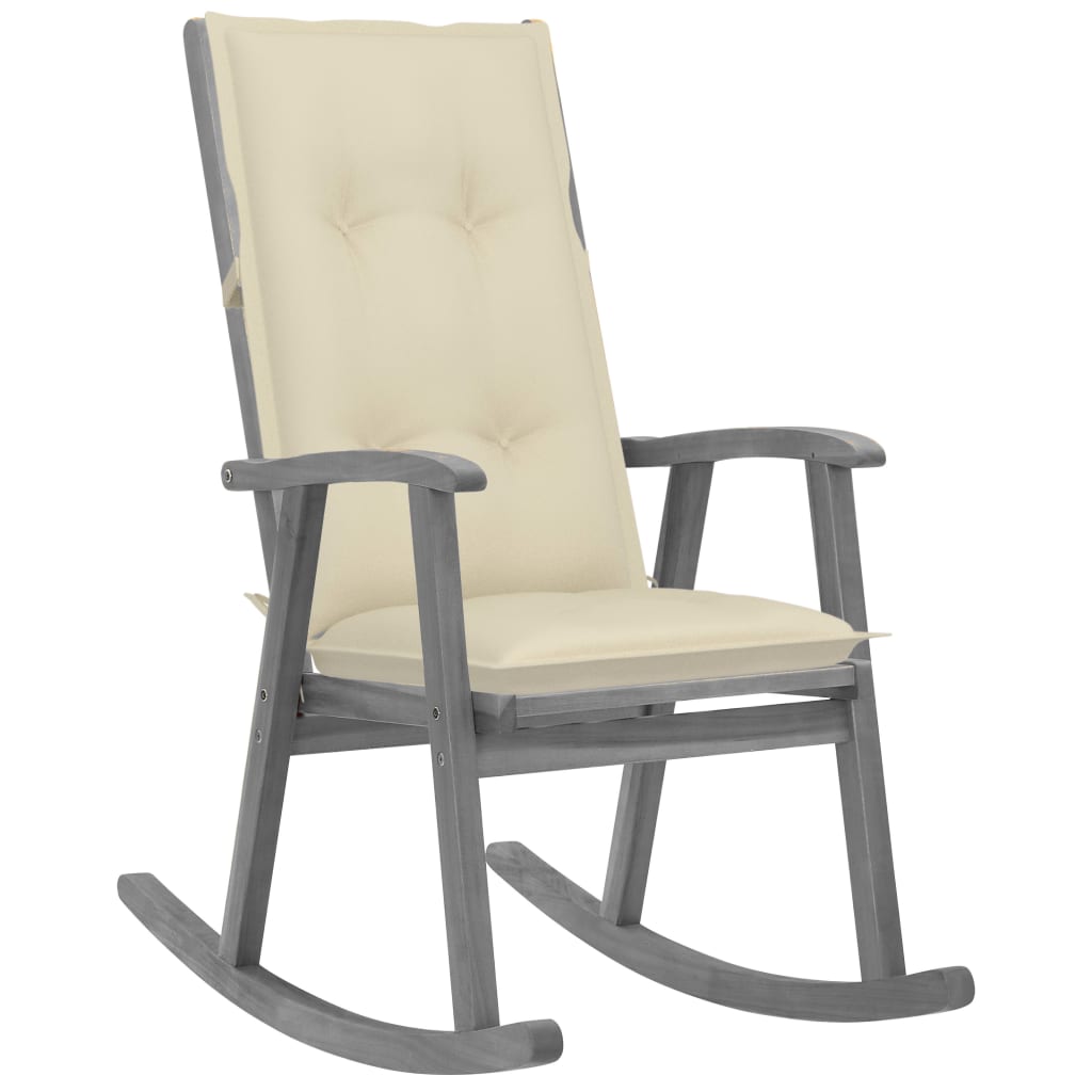 Rocking Chair with Cushions Gray Solid Acacia Wood