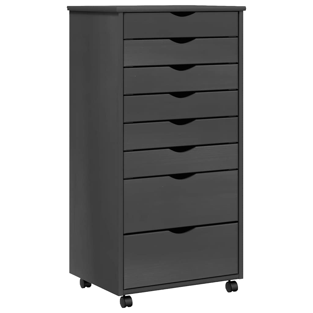 Rolling Cabinet Grey Solid Pine Wood, Engineered Wood, Plastic