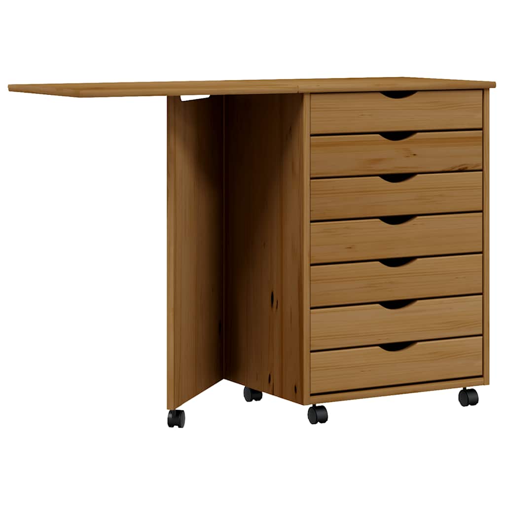 Rolling Cabinet Honey brown Solid pine wood, engineered wood, plastic