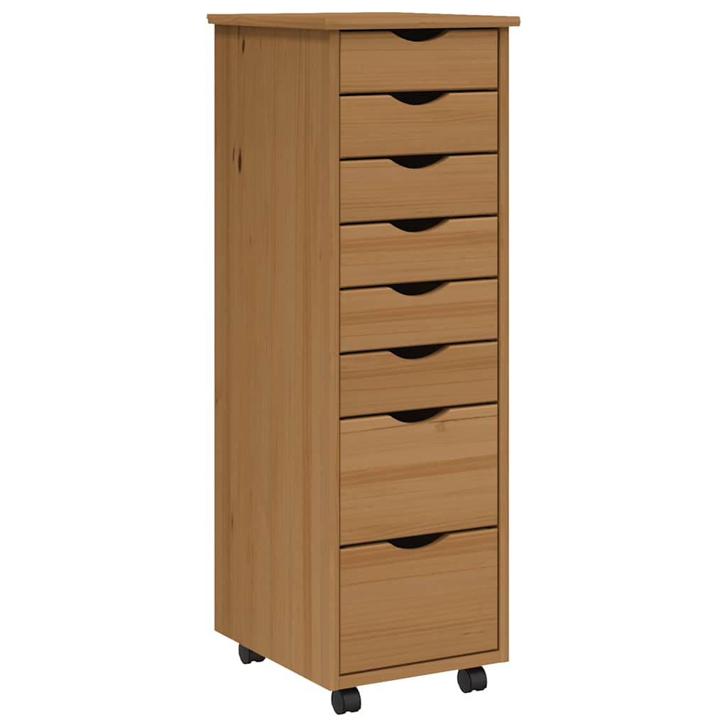 Rolling Cabinet Honey Brown Solid Pine Wood, Engineered Wood, Plastic