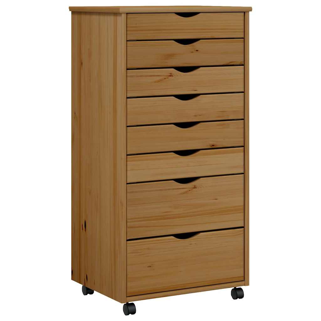 Rolling Cabinet Honey Brown Solid pine wood, engineered wood, plastic