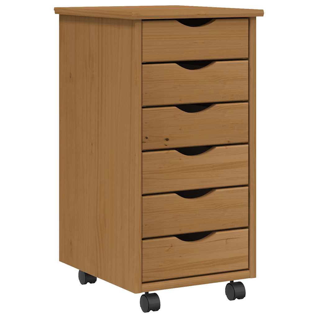 Rolling Cabinet Honey Brown Solid Pine Wood Medium