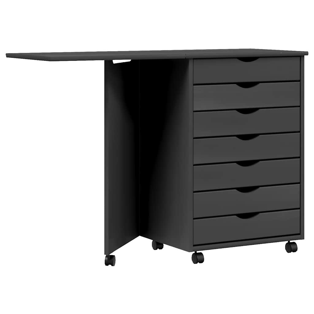 Rolling Cabinet MOSS Grey Solid pine wood, engineered wood, plastic