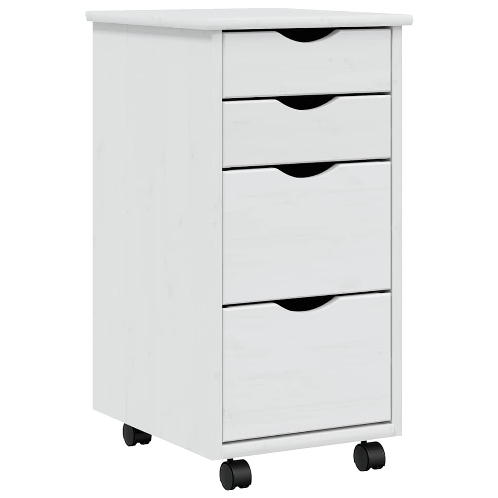Rolling Cabinet White Solid pine wood, engineered wood, plastic