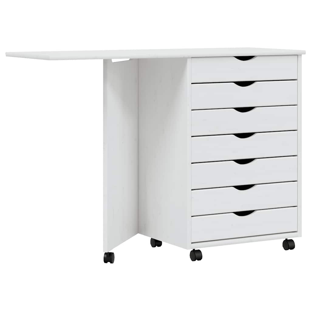 Rolling Cabinet White Solid pine wood, engineered wood, plastic