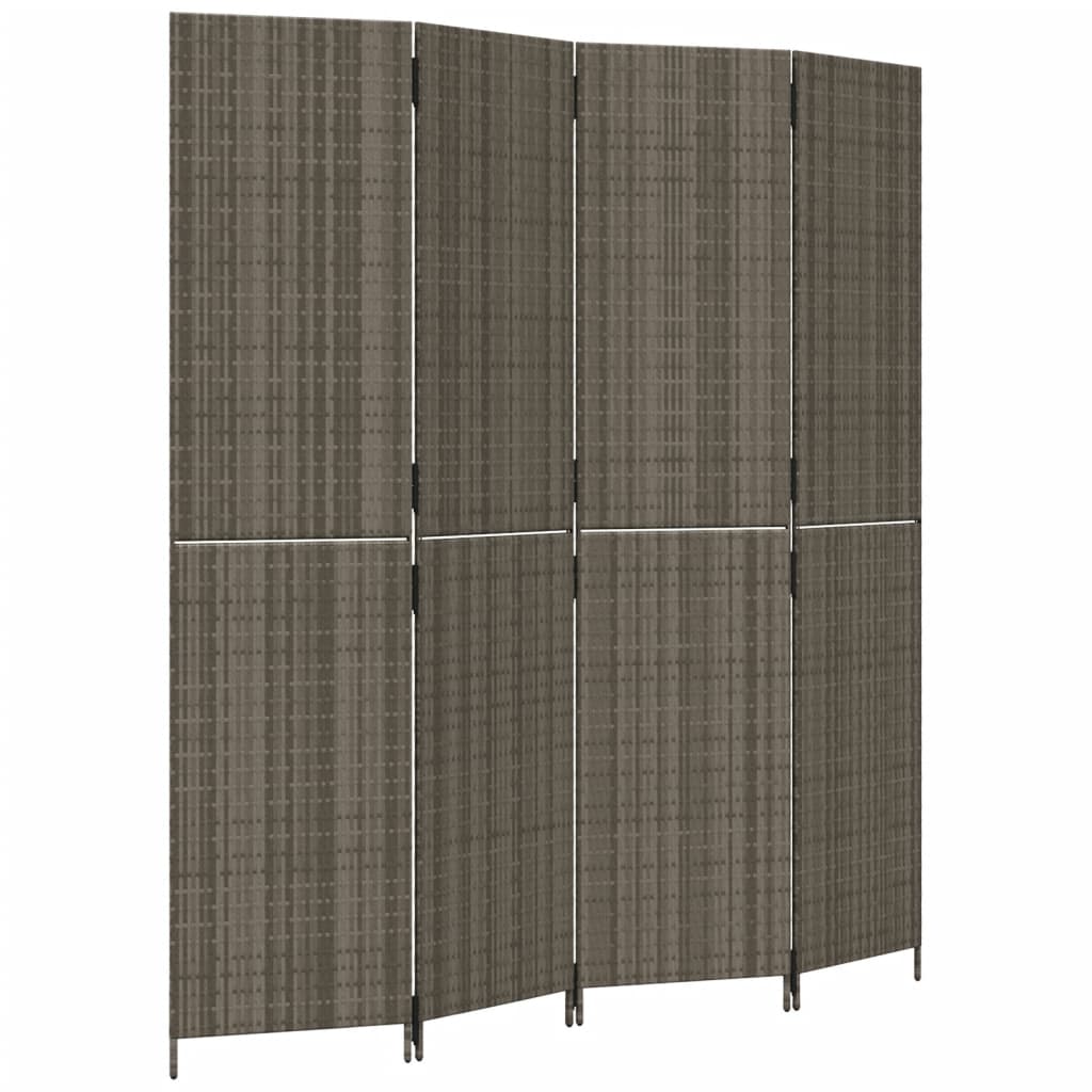 Room Divider 4 Panels Gray Poly Rattan