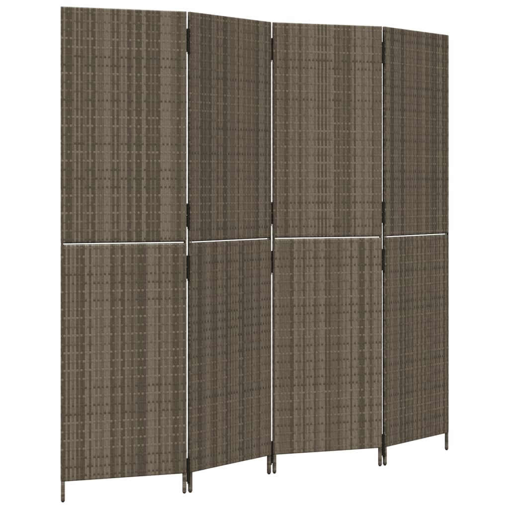 Room Divider 4 Panels Gray Poly Rattan