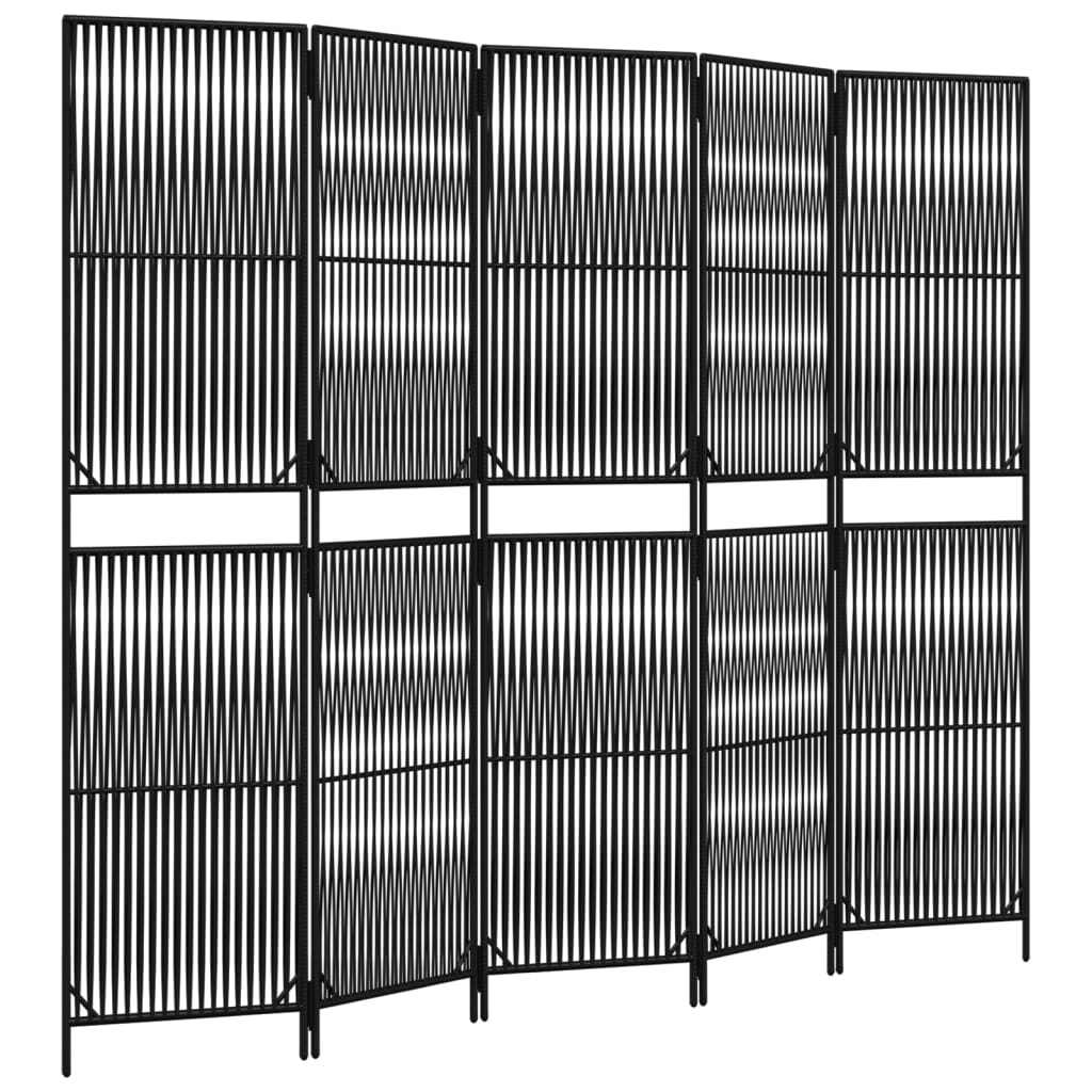 Room Divider 5 Panels Black Poly Rattan