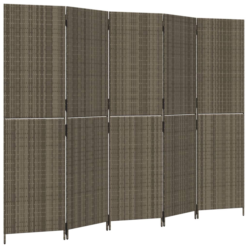 Room Divider 5 Panels Gray Poly Rattan